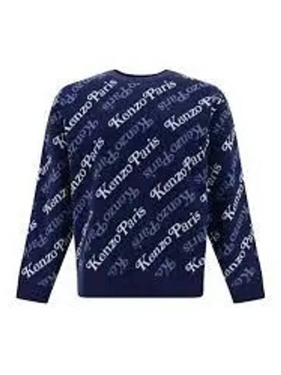 Paris Monogram Print Allover Cotton Sweatshirt Navy - KENZO - BALAAN 2