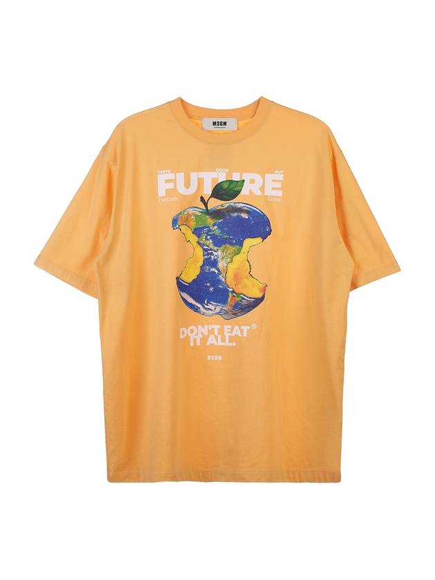 Women's Earth Apple Motif Cotton Short Sleeve T-Shirt Orange - MSGM - BALAAN 1