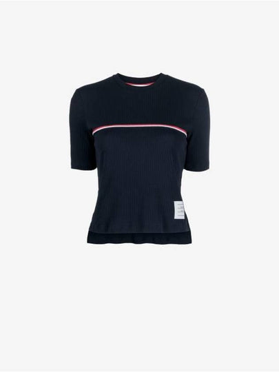 Women's High Twist Rip Stripe Short Sleeve T-Shirt Navy - THOM BROWNE - BALAAN 2