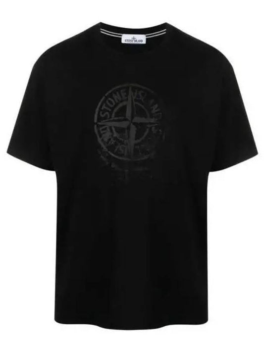 Men's Logo Print Crew Neck Short Sleeve T-Shirt Black - STONE ISLAND - BALAAN 2