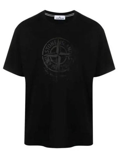 Men's Logo Print Crew Neck Short Sleeve T-Shirt Black - STONE ISLAND - BALAAN 2