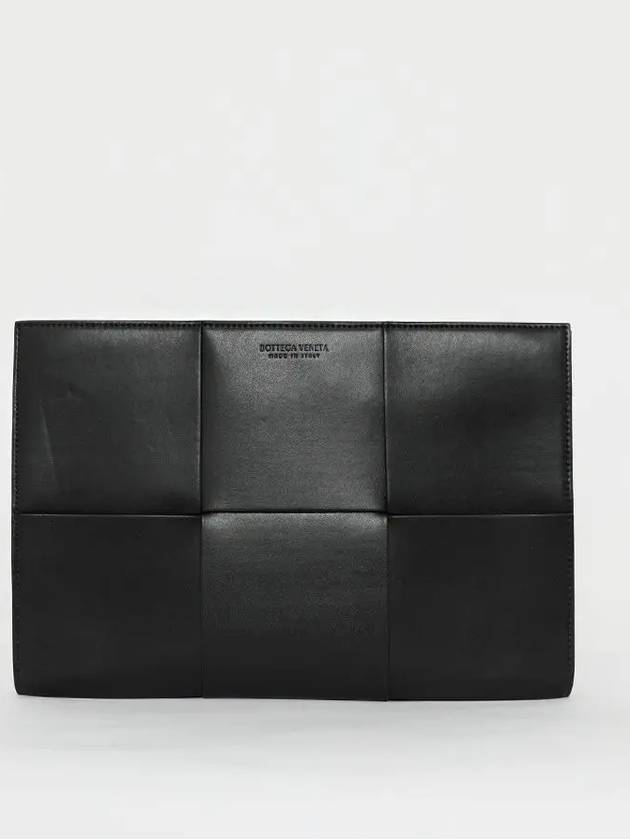 Maxi Intrecciato Leather Clutch Bag Black - BOTTEGA VENETA - BALAAN 3