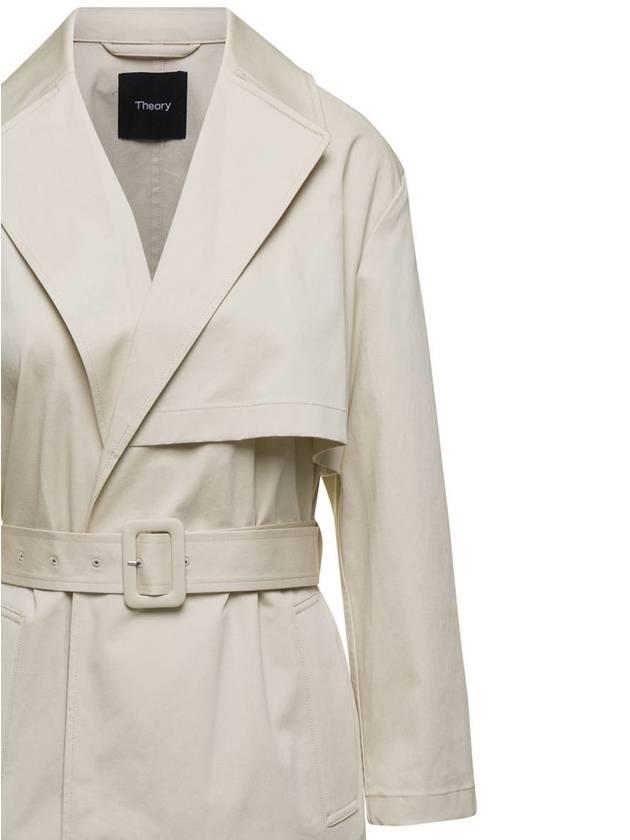 Beige Double- Breasted Trench Coat In Cotton Stretch Woman - THEORY - BALAAN 3