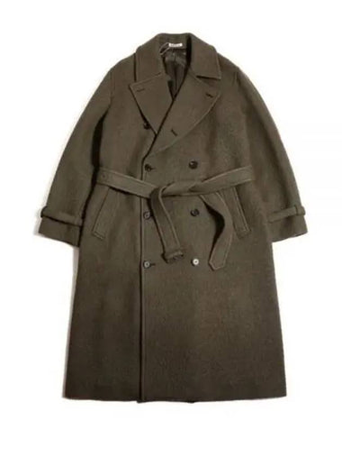 BRUSHED ALPACA WOOL MELTON TRENCH COAT DARK OLIVE A23AC01AS - AURALEE - BALAAN 1