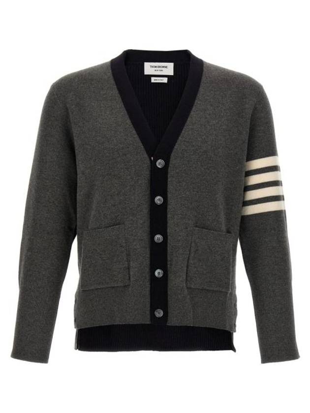 4 Bar Stripe Intarsia Wool Cardigan Grey - THOM BROWNE - BALAAN 2