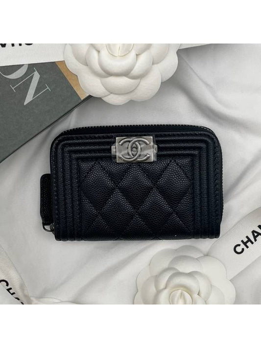 Boy Vintage Silver Hardware Quilted Caviar Zipper Card Wallet Black - CHANEL - BALAAN 2