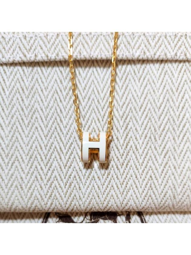 Mini Pop H Pendant Necklace Gold Blanc White - HERMES - BALAAN 8
