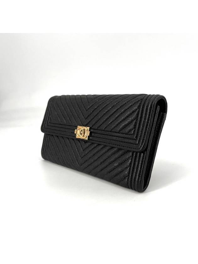 Caviar Boy Chevron Flap Long Wallet - CHANEL - BALAAN 3