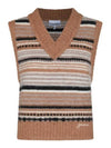 Striped Soft Wool Knit Vest Brown - GANNI - BALAAN 1