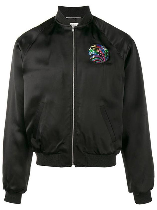 Shark Patch Satin Bomber Jacket Black - SAINT LAURENT - BALAAN 1