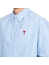 Men's Boxy Fit Embroidered Logo Short Sleeve Shirt Light Blue - AMI - BALAAN 7