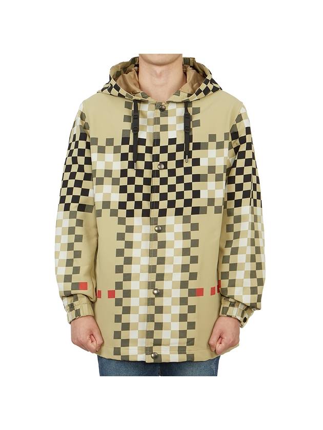 Men's Pixel Check Nylon Hooded Jacket Archive Beige - BURBERRY - BALAAN 2