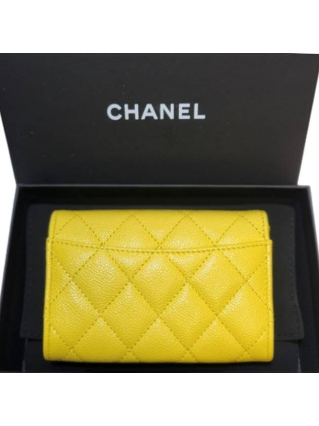 Classic Gold Logo Grained Shiny Calfskin Card Wallet Yellow - CHANEL - BALAAN 3