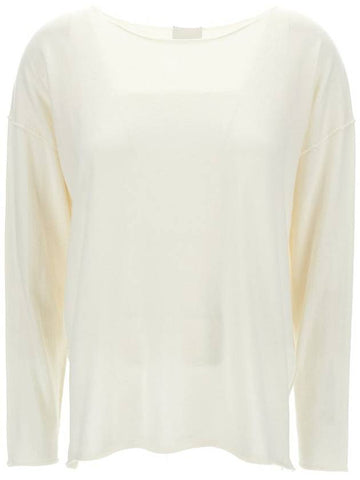 Ivory Long-Sleeve Top With Boat Neckline In Cotton And Cashmere Woman - ALLUDE - BALAAN 1