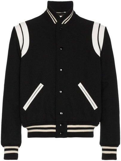 Teddy Bomber Jacket in Wool Black White - SAINT LAURENT - BALAAN 2