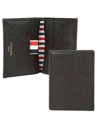 Pebble Grained Leather Double Card Wallet Black - THOM BROWNE - BALAAN 2