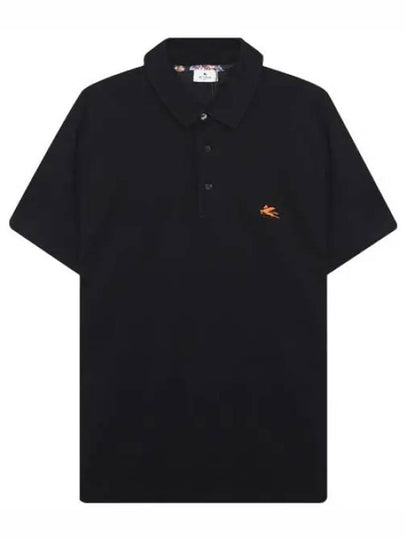 Embroidered Logo Short Sleeve Polo Shirt Black - ETRO - BALAAN 2