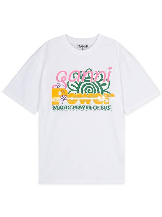 Relaxed Power of Sun Cotton Short Sleeve T-Shirt White B0481010388 - GANNI - BALAAN