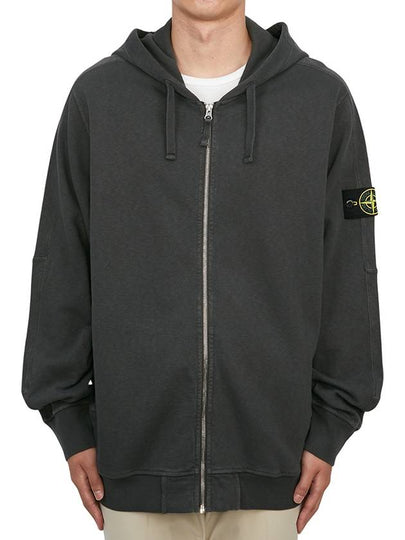 Men's Garment Dyed Malfile Zip Up Hoodie Grey - STONE ISLAND - BALAAN 2