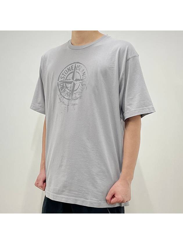 Men's Logo Print Crew Neck Short Sleeve T-Shirt Grey - STONE ISLAND - BALAAN 3