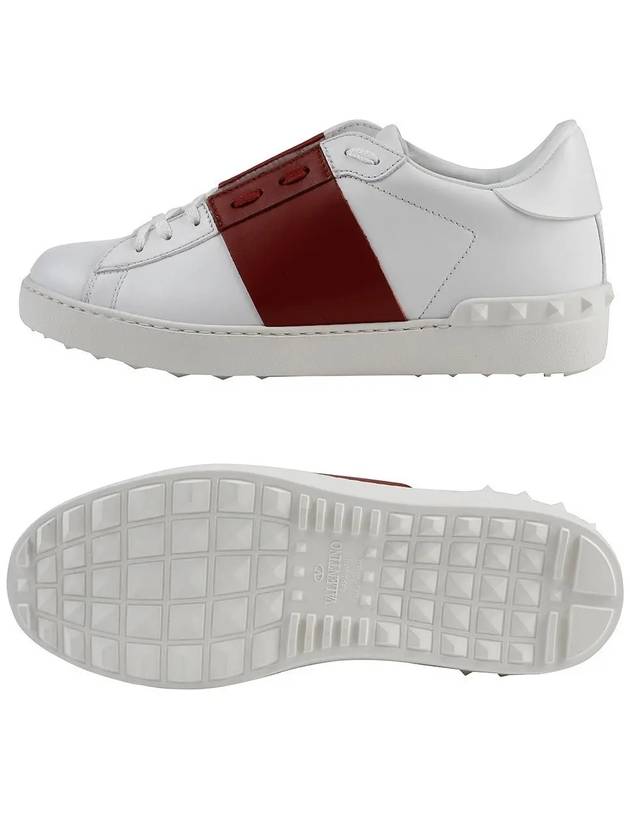 Men's Rockstude Open Leather Low Top Sneakers White Red - VALENTINO - BALAAN 7