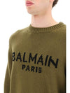 Logo Intarsia Knit Top Green - BALMAIN - BALAAN 5