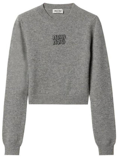 Embroidered Logo Cashmere Knit Top Grey - MIU MIU - BALAAN 2