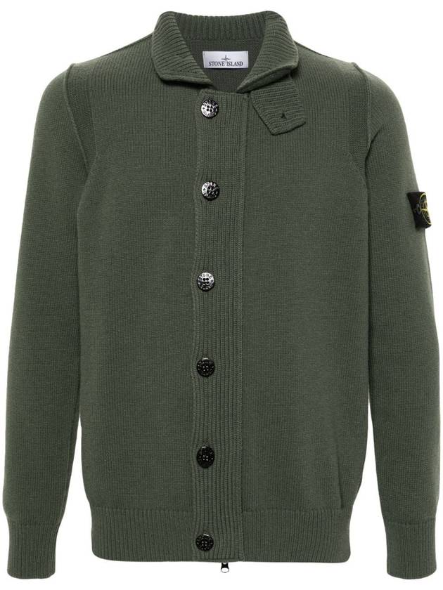 Wappen High Neck Button Up Wool Cardigan Green - STONE ISLAND - BALAAN 2