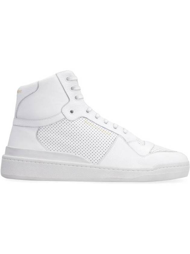 Men's SL24 Used-Look Perforated Leather Mid Top Sneakers White - SAINT LAURENT - BALAAN 3