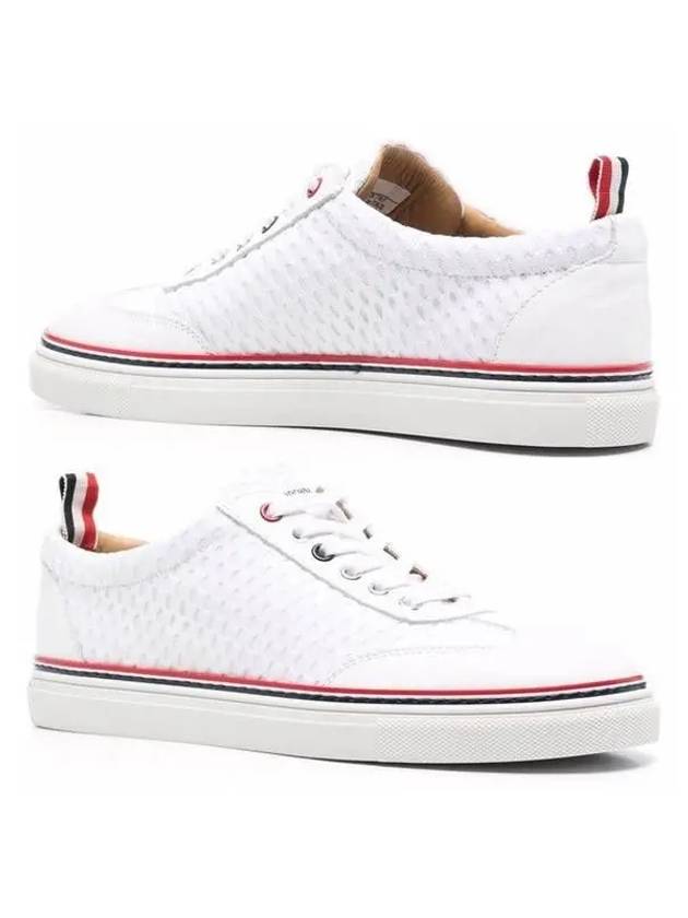 Women's Vitello Calfskin Mesh Striped Rubber Cupsole Low Top Sneakers White - THOM BROWNE - BALAAN 2