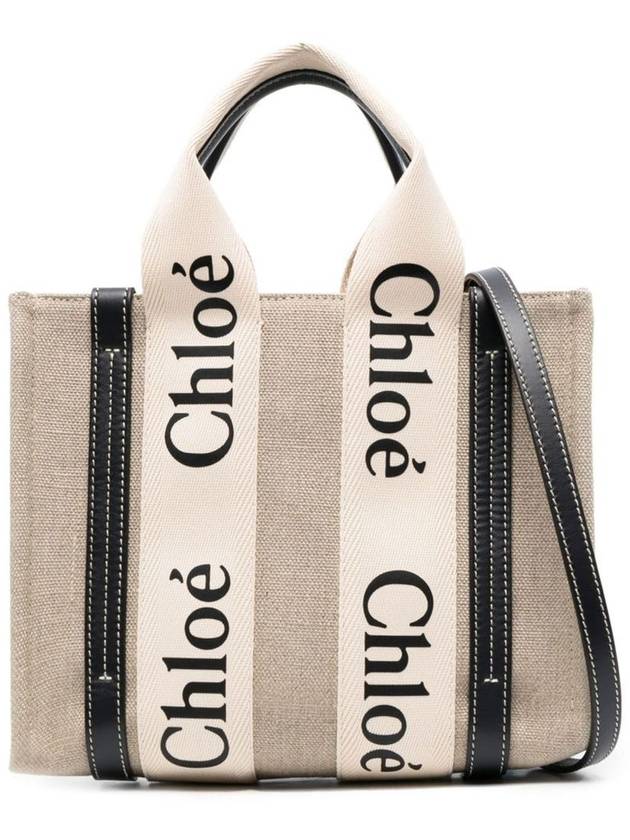 Woody Small Canvas Tote Bag Navy Beige - CHLOE - BALAAN 2