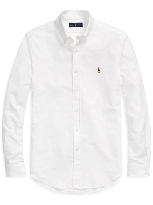 Men's Pony Embroidery Slim Fit Long Sleeves Shirt White - POLO RALPH LAUREN - BALAAN.