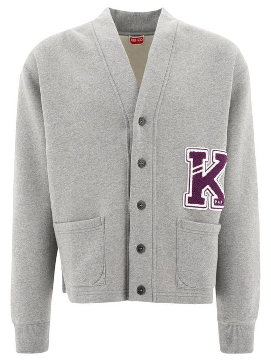 Varsity K Logo Cotton Cardigan Grey - KENZO - BALAAN 1