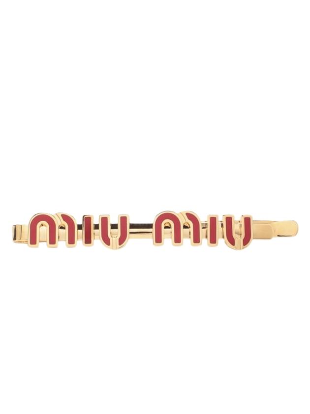 Enamel Metal Hair Clip Gold Red - MIU MIU - BALAAN 1