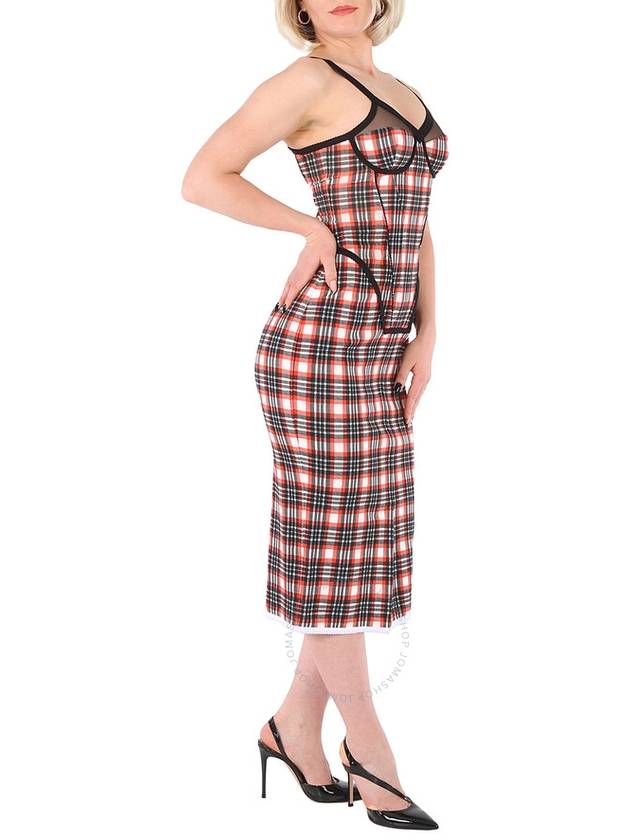 Burberry Ladies Bright Red Check Check Stretch Jersey Sleeveless Corset Dress, Brand Size 6 (US Size 4) - BURBERRY - BALAAN 2