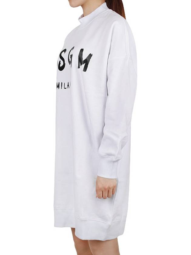 Milano Brushed Logo Print Long Sleeve Short Dress White - MSGM - BALAAN 4