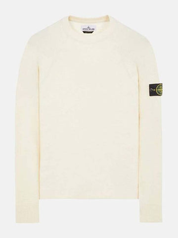 Raw Cotton Badge Crew Neck Knit Top Ivory - STONE ISLAND - BALAAN 1