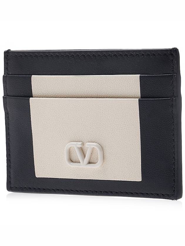 V Logo Leather Card Wallet Ivory - VALENTINO - BALAAN 3