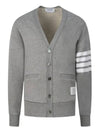 Classic V-Neck 4 Bar Stripe Cardigan Light Grey - THOM BROWNE - BALAAN 2