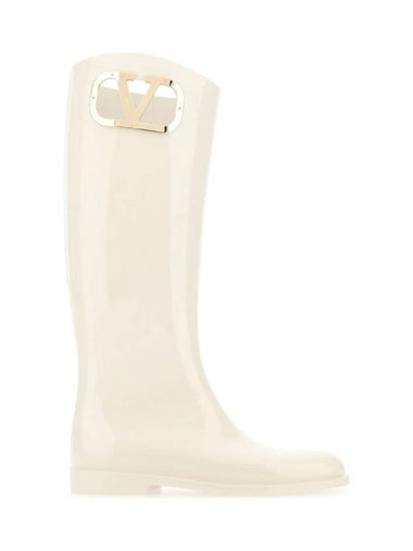 V Logo Leather Rain Boots Ivory - VALENTINO - BALAAN 1