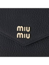 Logo Leather Tri-fold Half Wallet Black - MIU MIU - BALAAN 7