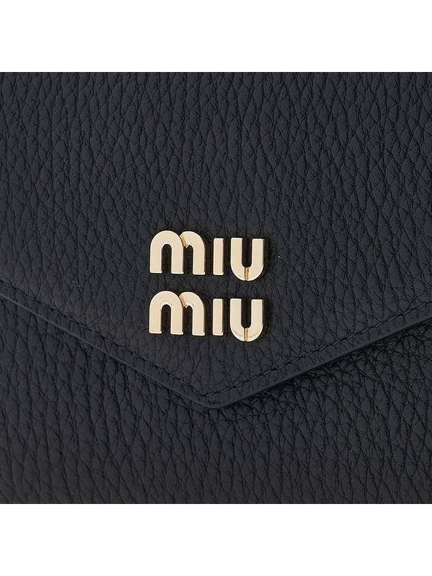 Logo Leather Tri-fold Half Wallet Black - MIU MIU - BALAAN 7