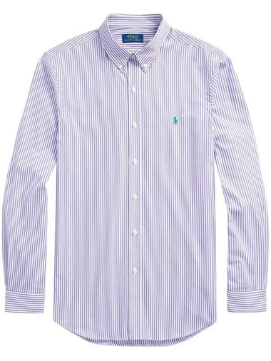 Embroidered Pony Striped Long Sleeve Shirt Lavender - POLO RALPH LAUREN - BALAAN 1