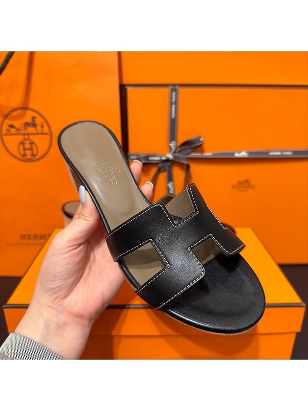 Women's Oasis Sandals Calfskin Classic Black - HERMES - BALAAN 3