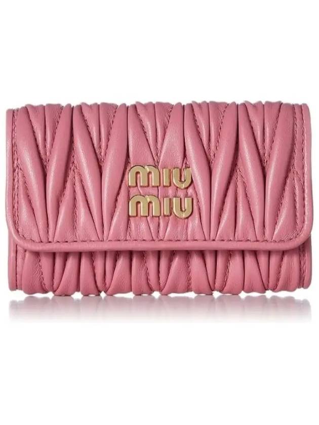 Gold Logo Plaque Matelasse Leather Key Holder Pink - MIU MIU - BALAAN 2