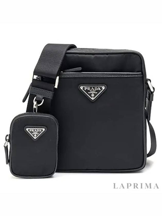 Triangle Logo Re Nylon Saffiano Leather Cross Bag Black - PRADA - BALAAN 2