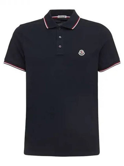 Small Logo Patch Short Sleeve Cotton Polo Shirt Navy - MONCLER - BALAAN 2