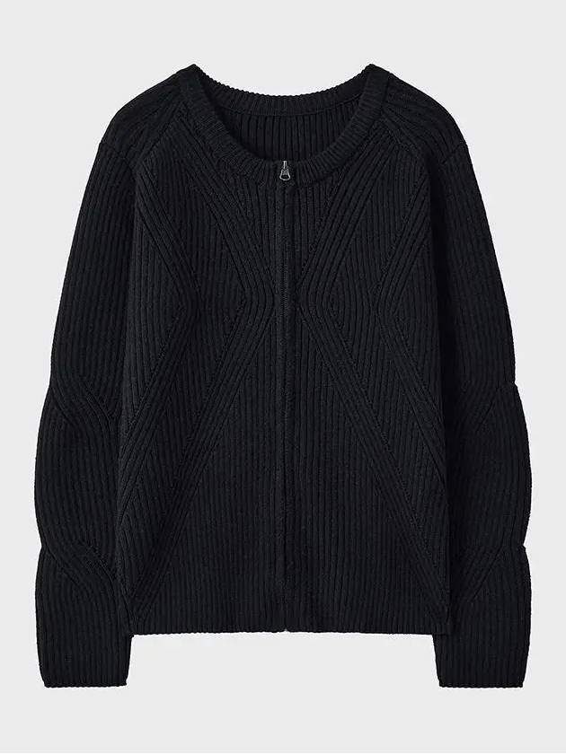 Wool Ribbed Zip-Up Cardigan Black - NOIRER - BALAAN 3