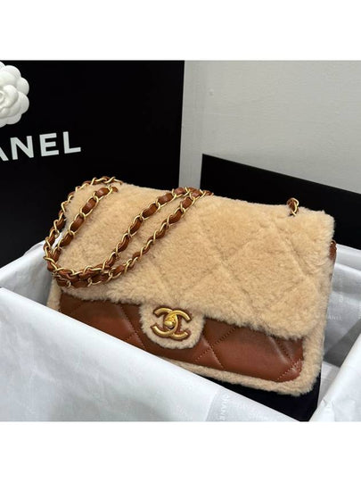 Classic Flap Bag Shearling Lambskin Gold Beige Brown - CHANEL - BALAAN 2