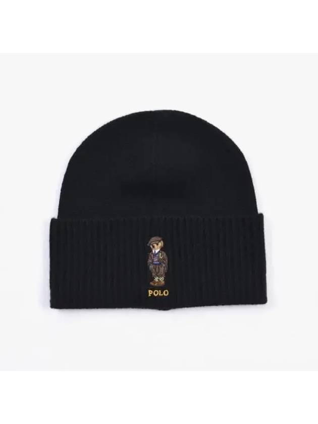 Bear Embroidered Blend Wool Beanie Black - POLO RALPH LAUREN - BALAAN 3